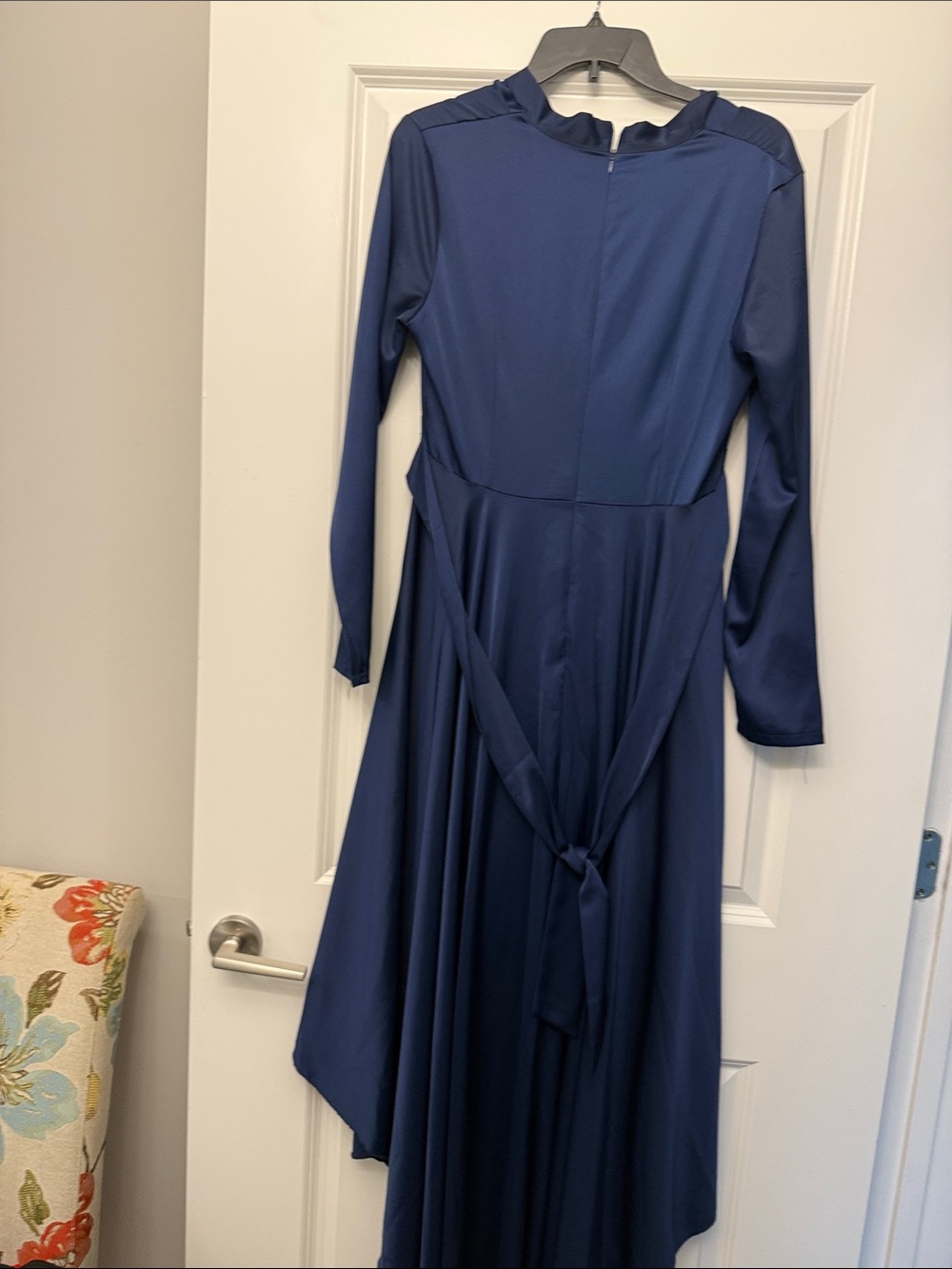 Navy High-Low Ruffle Wrap Dress - Picture 2 of 2